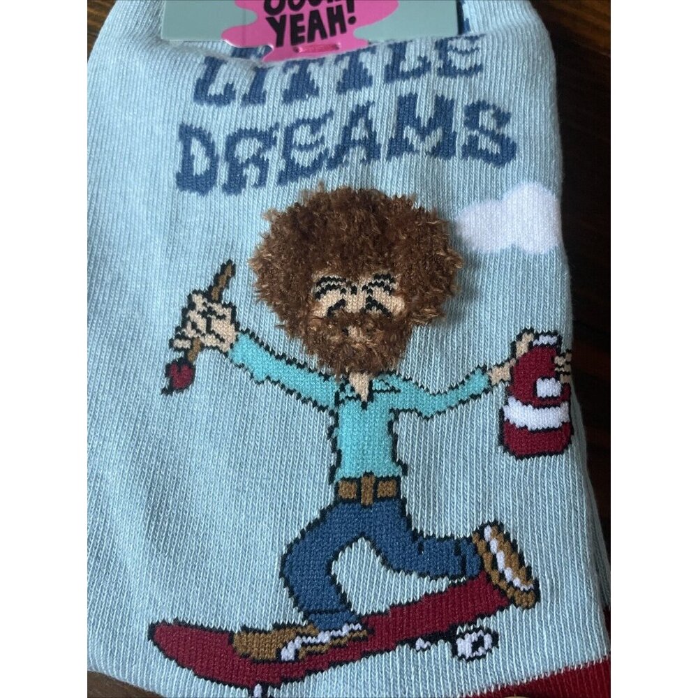 Bob Ross Crew Socks Size S/M Happy Little Dreams Tree Joy of Painting Cotton